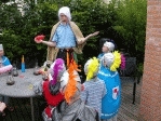 Merlin teaches balloon magic to the knights